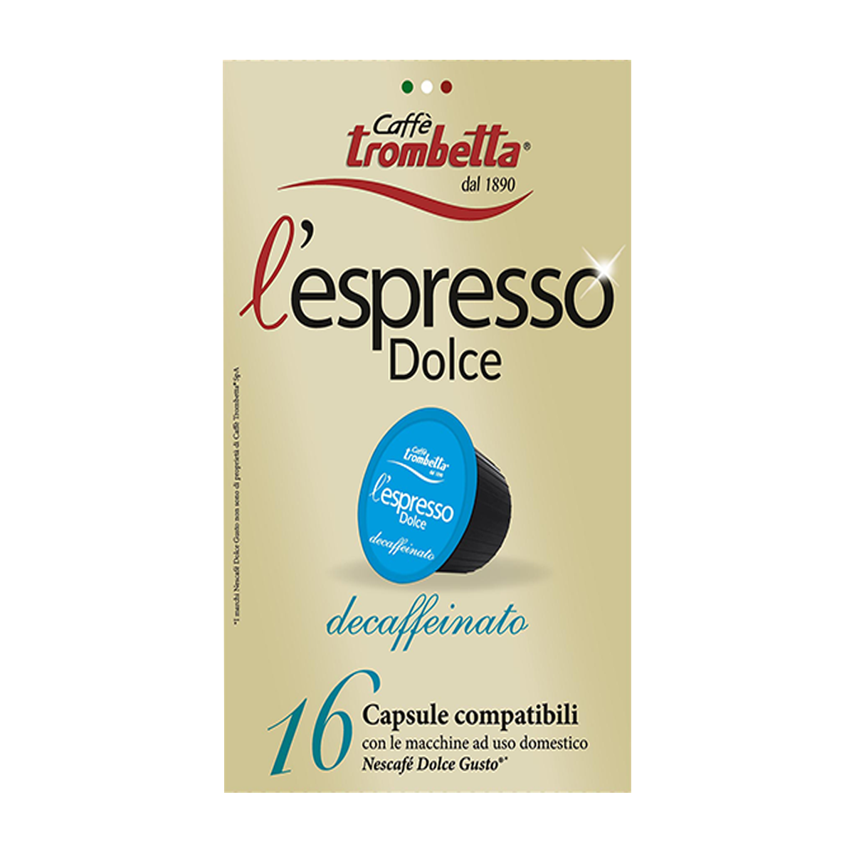 Caffè Trombetta L'Espresso Dolce Decaffeinato 8 Confezioni da 16 Capsule  Compatibili Nescafè Dolce Gusto - Caffè Trombetta