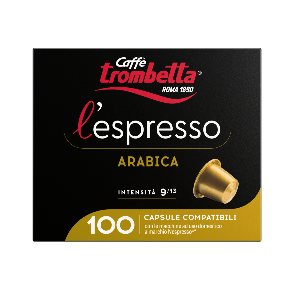 TROMBETTA ARABICA 100 FRONTALE Caffè Trombetta L’Espresso Arabica – Confezione da 100 Capsule - immagine 1