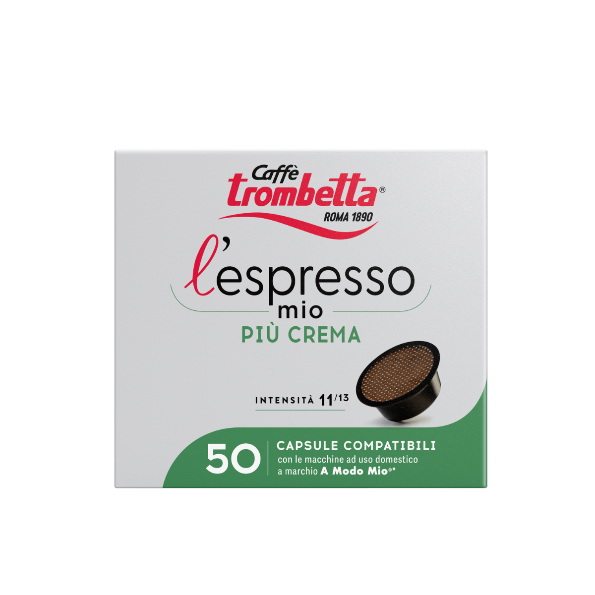 TROMBETTA A MODO MIO PIU CREMA 50 FRONTALE Caffè L’espresso Mio Più Crema – 6 confezioni da 50 Capsule Compatibili Lavazza® A Modo Mio® - immagine 1